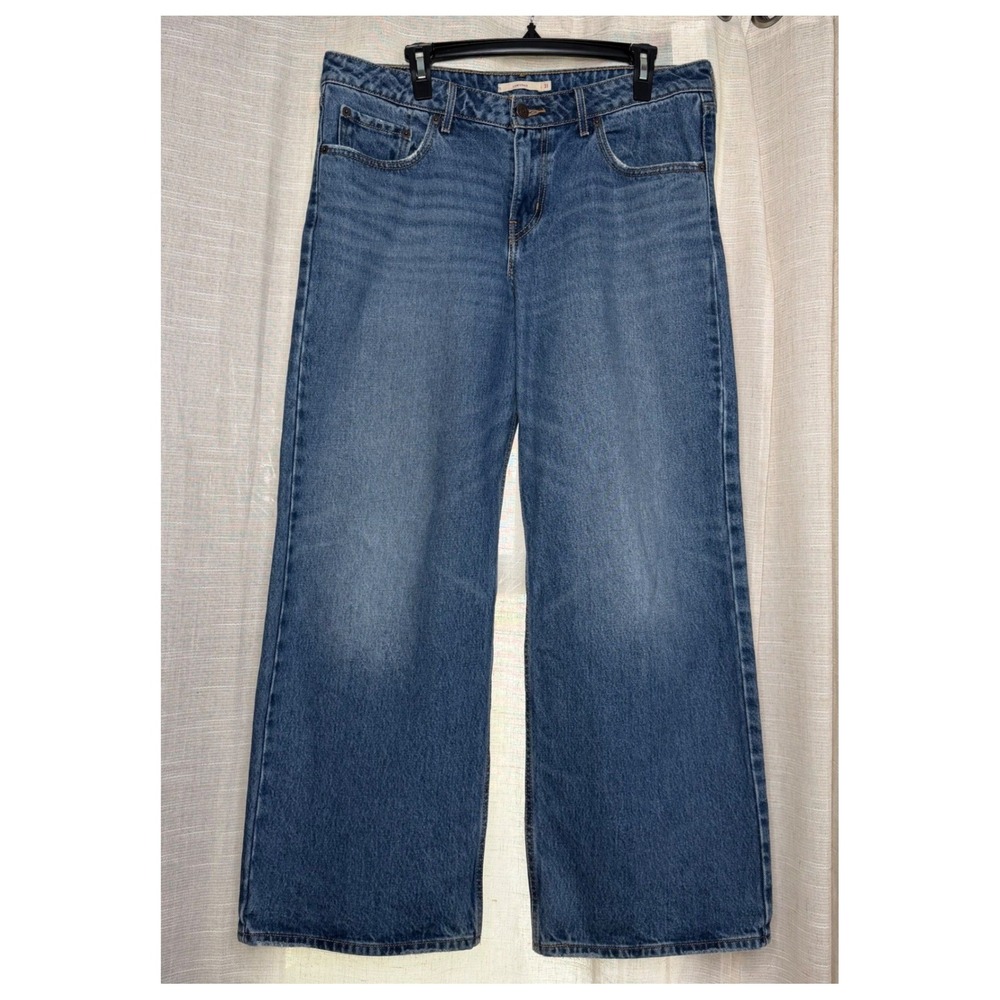 Levis Premium Low Loose Wide Leg Jeans Medium Wash Blue Denim Women's 31x30
